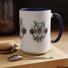Happy White Husky Accent Coffee Mug | Cute Jumping Dog Paw Print Design (11/15 oz)