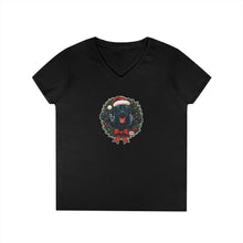 Load image into Gallery viewer, Cute Black Labrador Retriever Christmas V-Neck T-Shirt, Holiday Tee, Festive Womens Shirt, Christmas Gift, Winter Apparel