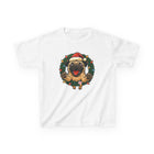 Festive Kids Tee with Pug in Santa Wreath, Christmas Shirt, Holiday Apparel, Cute Kids Clothing, Gift for Dog Lovers, Winter Fun Tee