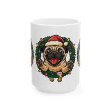 Load image into Gallery viewer, Festive Pug Ceramic Mug - Holiday Gift, Cute Pet Lover Mug, Christmas Mug, Coffee Cup, Dog-Themed Drinkware