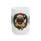 Festive Pug Ceramic Mug - Holiday Gift, Cute Pet Lover Mug, Christmas Mug, Coffee Cup, Dog-Themed Drinkware