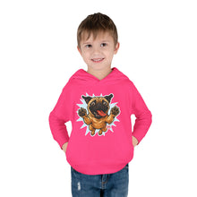 Load image into Gallery viewer, Adorable Toddler Fleece Hoodie with Playful Pug Design, Kids Pullover, Cute Dog Sweater, Pet Lover Gift, Cozy Toddler Apparel