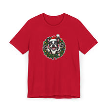 Load image into Gallery viewer, Christmas Boston Terrier Dog Wreath T-Shirt, Holiday Bostie Shirt, Funny Xmas Tee, Unisex Gift, Dog Lover Apparel, Festive Casual Wear