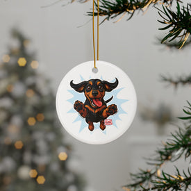 Playful Dachshund Dog Ceramic Ornaments - 2-Sided Print for Pet Lovers, Holiday Decor, Gift Tags, Tree Ornaments, Dog-Themed Decorations