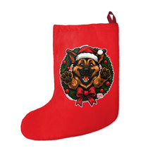 Load image into Gallery viewer, German Shepherd Christmas Wreath Stocking | Red Holiday GSD Stocking