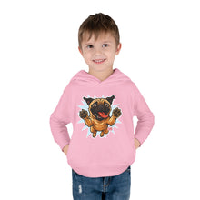 Load image into Gallery viewer, Adorable Toddler Fleece Hoodie with Playful Pug Design, Kids Pullover, Cute Dog Sweater, Pet Lover Gift, Cozy Toddler Apparel