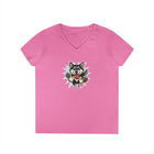 Cute Siberian Husky Dog Illustration Ladies' V-Neck T-Shirt, Pet Lover Gift, Casual Wear, Dog Mom Shirt