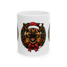 Load image into Gallery viewer, Festive  German Shepherd Dog Lover Ceramic Mug | Christmas Gift, Holiday Decor, Pet Lover's Mug, Cute GSD Cup, Coffee Tea Mug