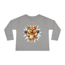 Load image into Gallery viewer, Shiba Inu Puppy Toddler Long Sleeve Tee | Cute Jumping Dog Kids Shirt