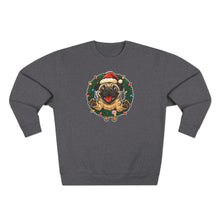Load image into Gallery viewer, Festive Pug Sweatshirt, Unisex Crewneck, Holiday Gift, Dog Lover Apparel, Christmas Sweater, Cozy Winter Wear