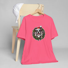Load image into Gallery viewer, Christmas Boston Terrier Dog Wreath T-Shirt, Holiday Bostie Shirt, Funny Xmas Tee, Unisex Gift, Dog Lover Apparel, Festive Casual Wear