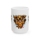 Happy Leaping Longhaired Dachshund Illustration Mug | Ceramic Coffee Cup