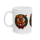 Festive Vizsla Dog Mug, Christmas Gift for Pet Lovers, Holiday Ceramic Cup, Cute Dog Art, Wreath Design