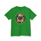 Festive Kids Tee with Pug in Santa Wreath, Christmas Shirt, Holiday Apparel, Cute Kids Clothing, Gift for Dog Lovers, Winter Fun Tee