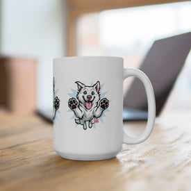 Mug - Happy White Husky Dog in Mid Leap Ceramic Mug (11oz, 15oz)