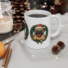 Load image into Gallery viewer, Festive Pug Ceramic Mug - Holiday Gift, Cute Pet Lover Mug, Christmas Mug, Coffee Cup, Dog-Themed Drinkware