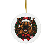 Load image into Gallery viewer, Festive German Shepherd Puppy Themed Ceramic Ornaments, Holiday Decor, Pet Lover Gifts, Christmas Tree Decorations, Dog Lover