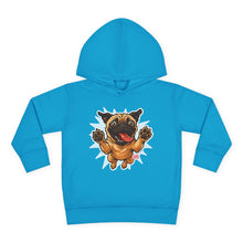 Load image into Gallery viewer, Adorable Toddler Fleece Hoodie with Playful Pug Design, Kids Pullover, Cute Dog Sweater, Pet Lover Gift, Cozy Toddler Apparel