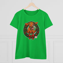 Load image into Gallery viewer, Festive Vizsla Dog Lover's Tee, Cute Animal T-Shirt, Holiday Gift, Casual Wear, Fun Christmas Design, Wreath Print Top