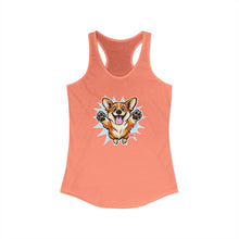 Load image into Gallery viewer, Cute Leaping Corgi Racerback Tank | Playful Happy Corgi Design