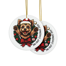 Load image into Gallery viewer, Holiday Ceramic Ornaments, Personalized Yorkie Decor, Dog Lovers Christmas, My First Christmas 2025