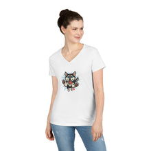 Load image into Gallery viewer, Cute Siberian Husky Dog Illustration Ladies' V-Neck T-Shirt, Pet Lover Gift, Casual Wear, Dog Mom Shirt