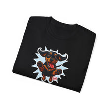 Load image into Gallery viewer, Playful Dachshund Pet Lover's Tee, Dog Lover T-Shirt, Funny Graphic Shirt, Casual Wear, Gift for Dog Parents, Soft Cotton Tee