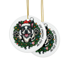 Load image into Gallery viewer, Festive Boston Terrier Ceramic Ornaments, Personalized Dog Holiday Keepsakes, Christmas Decor, Unique Gift for Dog Lovers