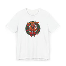 Load image into Gallery viewer, Festive Vizsla Dog Wreath T-Shirt | Unisex Jersey Tee, Holiday Apparel, Dog Lover Gifts, Christmas Shirt, Pet-Themed Fashion
