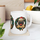 Festive Pug Ceramic Mug - Holiday Gift, Cute Pet Lover Mug, Christmas Mug, Coffee Cup, Dog-Themed Drinkware