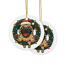 Load image into Gallery viewer, Pug Holiday Ornaments, Cute 2-Sided Ceramic Christmas Decor, Pet Lover Gifts