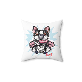 Excited Boston Terrier Pillow | Square Throw Pillow, Dog Face Illustration