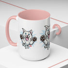 Happy White Husky Accent Coffee Mug | Cute Jumping Dog Paw Print Design (11/15 oz)