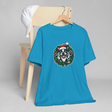 Load image into Gallery viewer, Christmas Boston Terrier Dog Wreath T-Shirt, Holiday Bostie Shirt, Funny Xmas Tee, Unisex Gift, Dog Lover Apparel, Festive Casual Wear