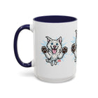 Happy White Husky Accent Coffee Mug | Cute Jumping Dog Paw Print Design (11/15 oz)