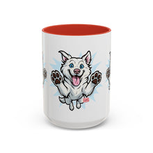 Load image into Gallery viewer, Happy White Husky Accent Coffee Mug | Cute Jumping Dog Paw Print Design (11/15 oz)