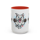 Happy White Husky Accent Coffee Mug | Cute Jumping Dog Paw Print Design (11/15 oz)