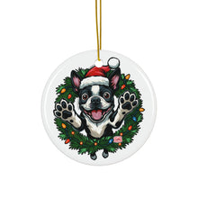 Load image into Gallery viewer, Festive Boston Terrier Dog Ceramic Ornaments - Holiday Decorations, Pet Lover Gift, Personalized Tree Hangings, Christmas Cheer