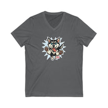 Load image into Gallery viewer, Playful Siberian Husky Dog Graphic V-Neck Tee, Fun Pet Apparel, Gifts for Dog Lovers, Casual Outfit, Birthday Present