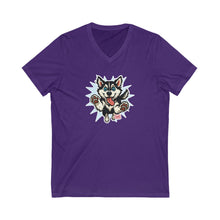 Load image into Gallery viewer, Playful Siberian Husky Dog Graphic V-Neck Tee, Fun Pet Apparel, Gifts for Dog Lovers, Casual Outfit, Birthday Present
