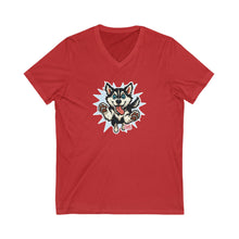 Load image into Gallery viewer, Playful Siberian Husky Dog Graphic V-Neck Tee, Fun Pet Apparel, Gifts for Dog Lovers, Casual Outfit, Birthday Present
