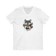 Load image into Gallery viewer, Playful Siberian Husky Dog Graphic V-Neck Tee, Fun Pet Apparel, Gifts for Dog Lovers, Casual Outfit, Birthday Present