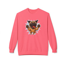 Load image into Gallery viewer, Playful Pug Crewneck Sweatshirt - Cozy Unisex Fleece, Dog Lover Gift, Pet Apparel, Cute Sweatshirt, Fun Dog Design