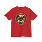 Festive Kids Tee with Pug in Santa Wreath, Christmas Shirt, Holiday Apparel, Cute Kids Clothing, Gift for Dog Lovers, Winter Fun Tee