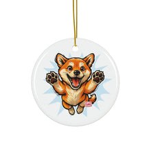 Load image into Gallery viewer, Jumping Shiba Inu Ceramic Ornament | Double-Sided Dog Face Holiday Decor