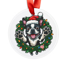 Load image into Gallery viewer, Festive Boston Terrier Dog Ornament, Holiday Decoration, Pet Lover Gift, Acrylic Tree Decor, Merry Christmas Keepsake