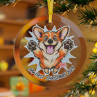 Happy Leaping Corgi My First Christmas 2025 Glass Ornament | Personalized Pet Holiday