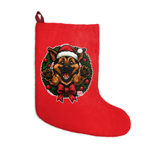 Load image into Gallery viewer, German Shepherd Christmas Wreath Stocking | Red Holiday GSD Stocking