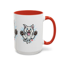 Load image into Gallery viewer, Happy White Husky Accent Coffee Mug | Cute Jumping Dog Paw Print Design (11/15 oz)