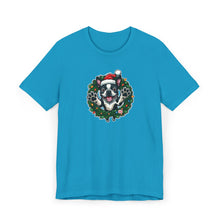 Load image into Gallery viewer, Christmas Boston Terrier Dog Wreath T-Shirt, Holiday Bostie Shirt, Funny Xmas Tee, Unisex Gift, Dog Lover Apparel, Festive Casual Wear